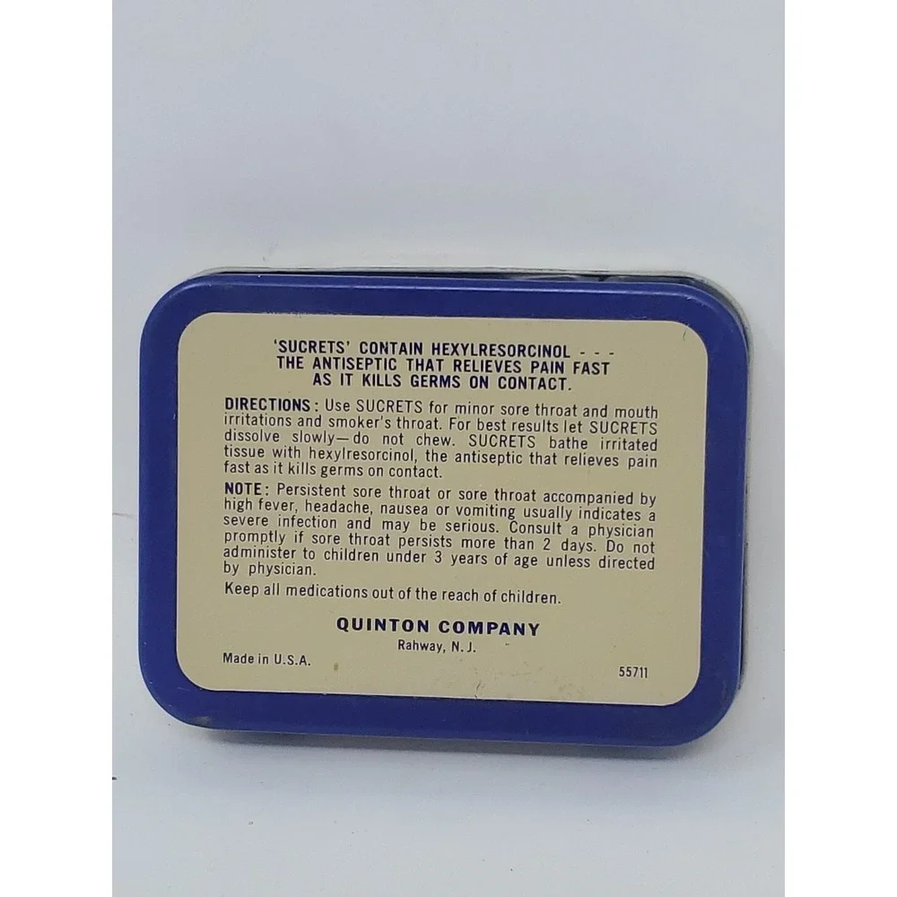Vintage Sucrets Lozenges Tin 1960's Antiseptic EMPTY Movie Bathroom Prop Set VTG